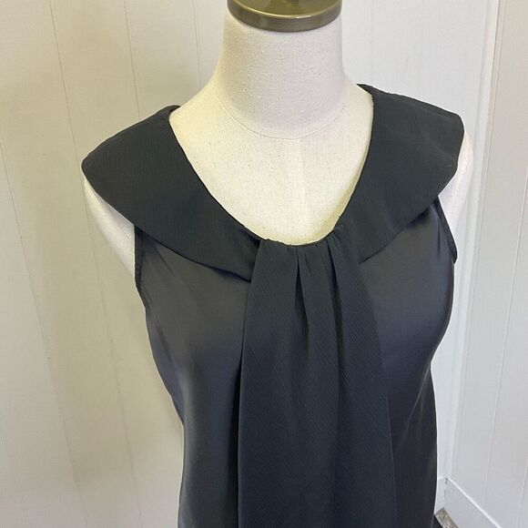 Lapis Womens Small Pullover Sleeveless Top Black Tie Ruffle Neckline Flowy - Picture 2 of 14